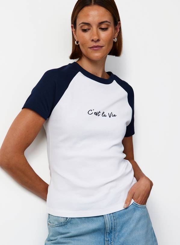 Navy Cest La Vie Raglan T-Shirt 16