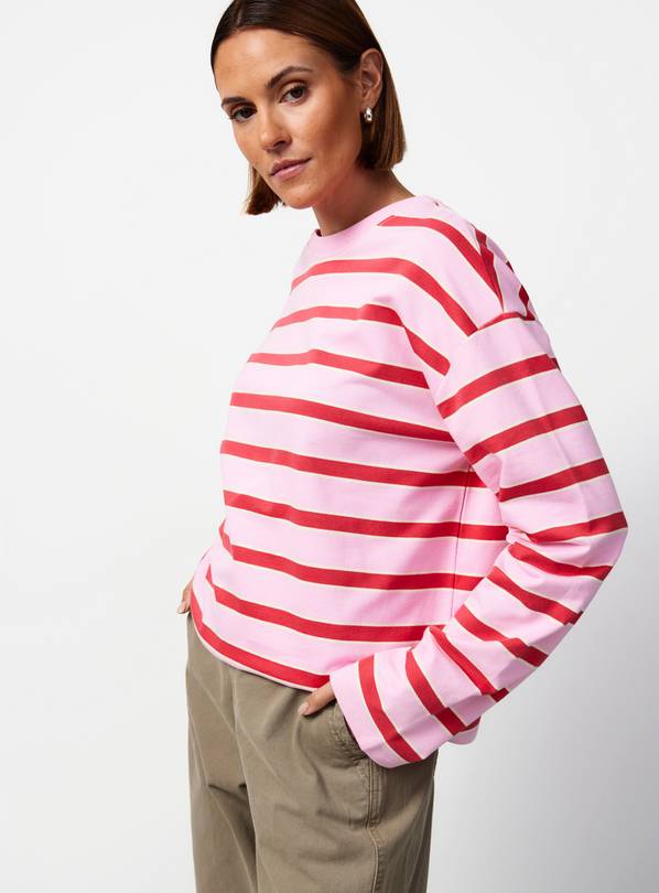 Red & Pink Stripe Relaxed Fit Sweatshirt M