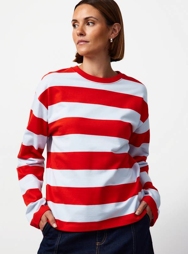 Red & Blue Stripe Relaxed Fit Sweatshirt L
