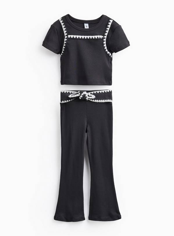 Black Mock Layer Top & Kickflare Trouser Set 10 years