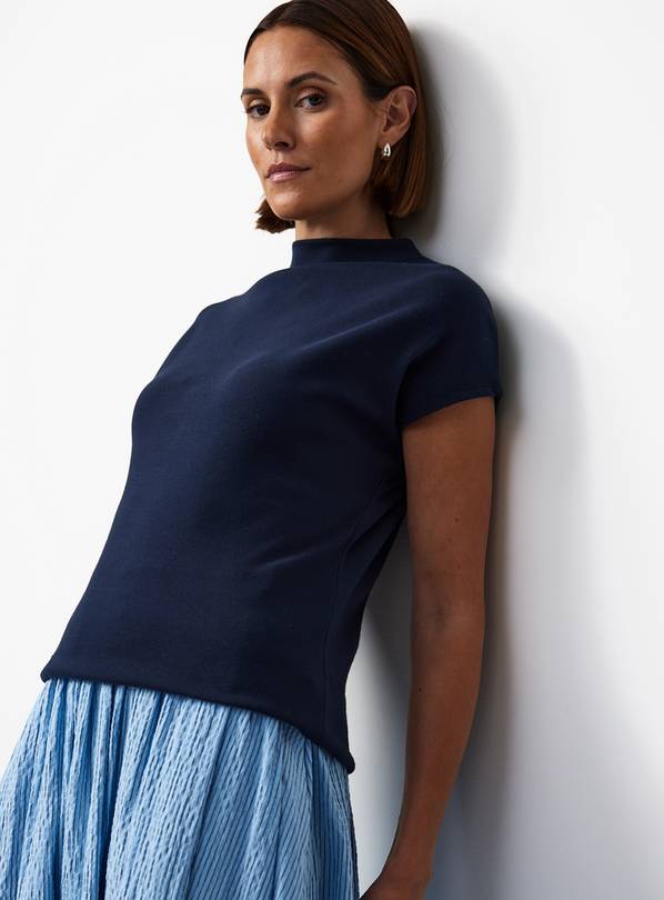 Navy High Neck Jersey Top 18