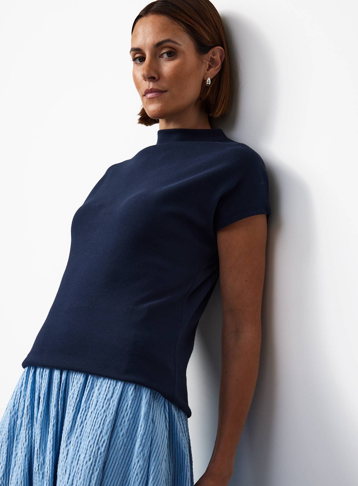 Navy High Neck Jersey Top 16 - Image 1