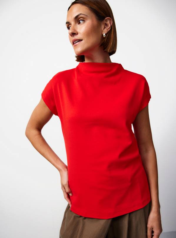 Red High Neck Jersey Top 20