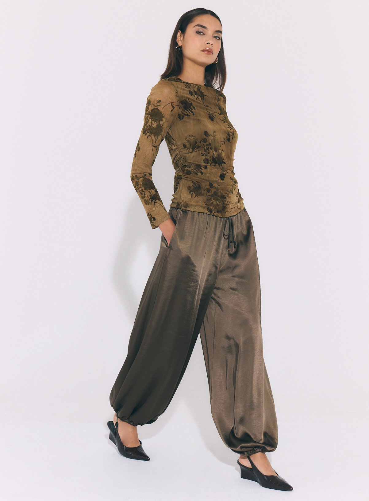 Khaki Satin Balloon Leg Trousers 10 - Image 2 thumbnail