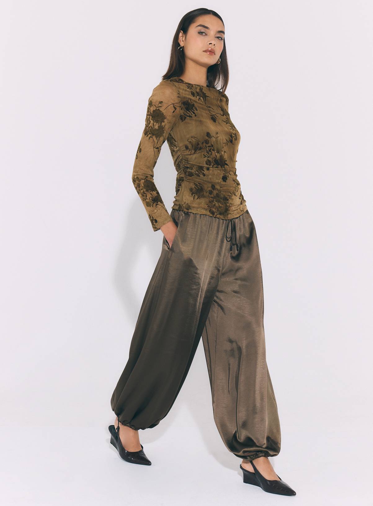 Khaki Satin Balloon Leg Trousers 10 - Image 2