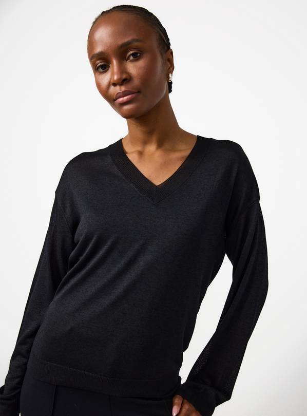 Black Sheer V-Neck Knitted Jumper XS