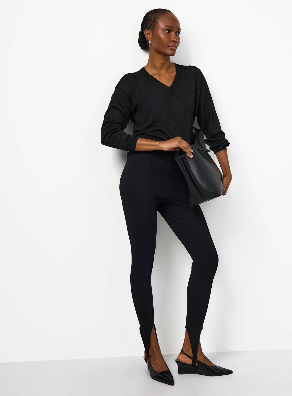 Black Sheer V-Neck Knitted Jumper XL - Image 2