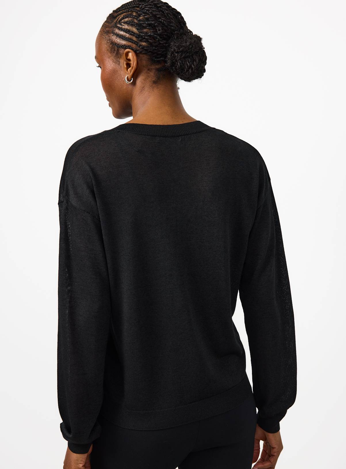 Black Sheer V-Neck Knitted Jumper XL - Image 4