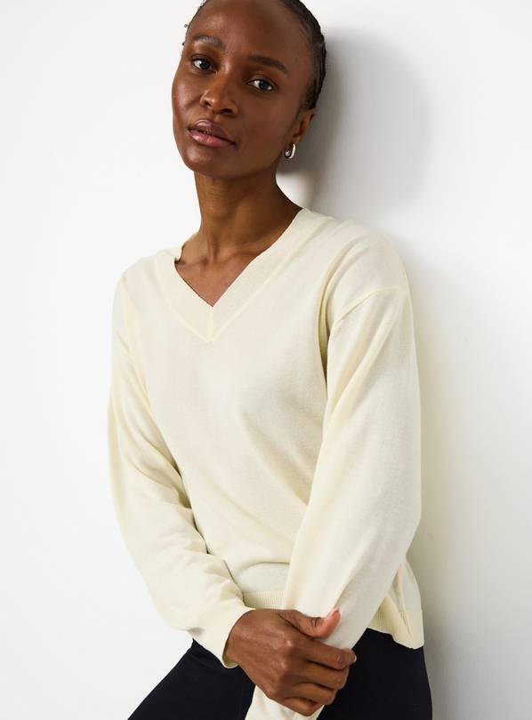 Yellow Sheer V-Neck Knitted Jumper L
