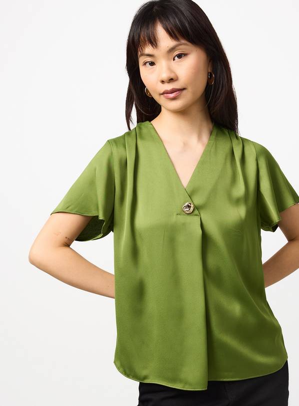 Green Pleated Button Front Top 22