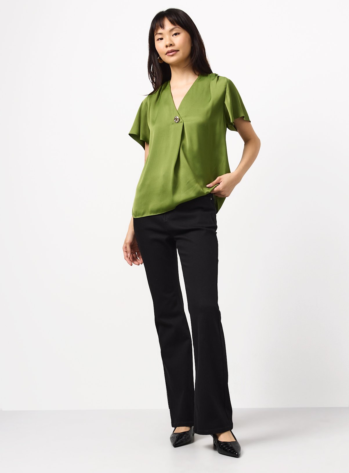 Green Pleated Button Front Top 24 - Image 2 thumbnail