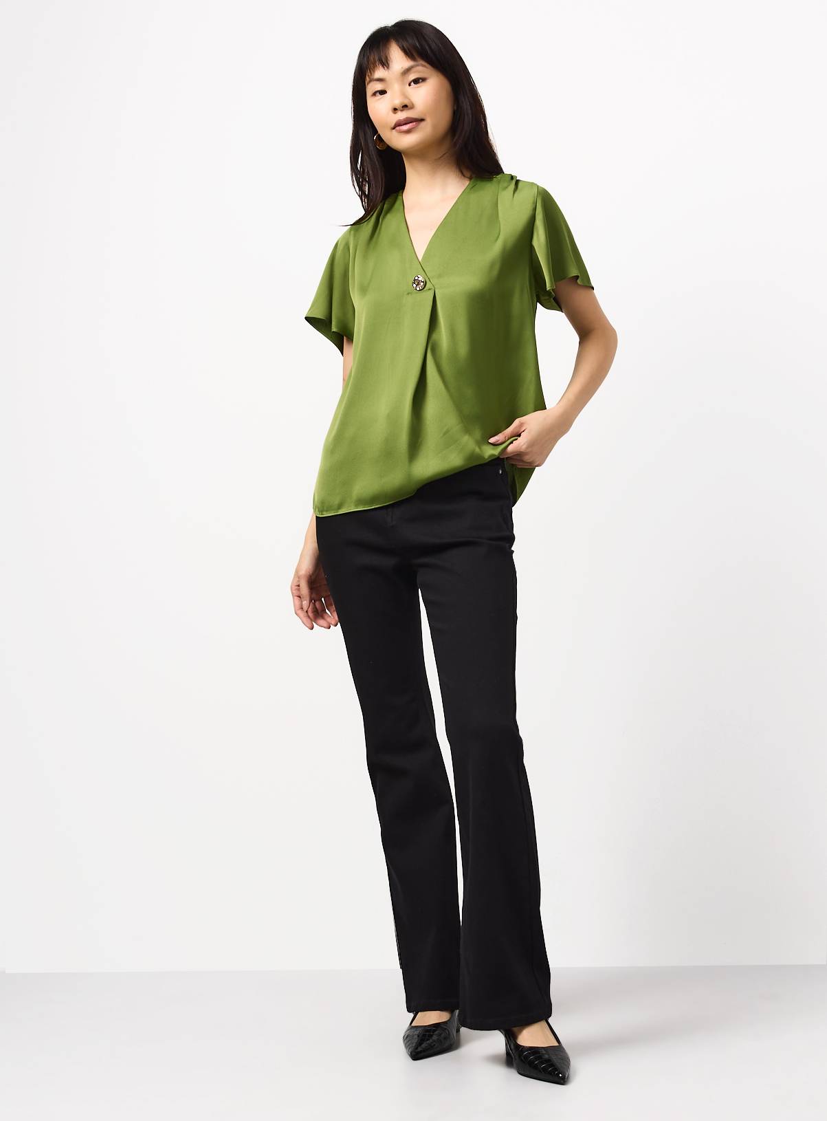 Green Pleated Button Front Top 24 - Image 2
