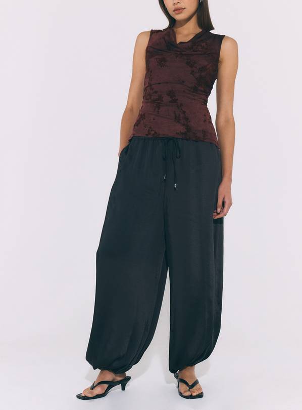 Black Satin Balloon Leg Trousers 22
