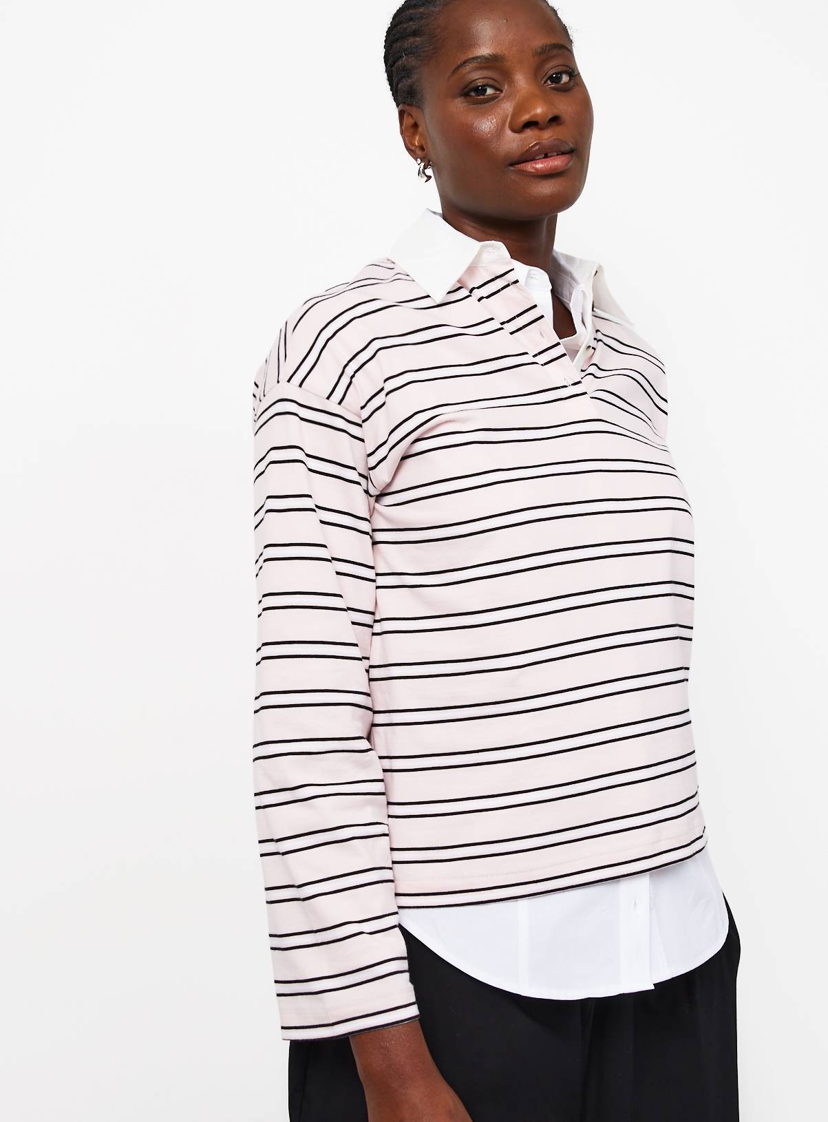 Pink Stripe Rugby Top L - Image 1