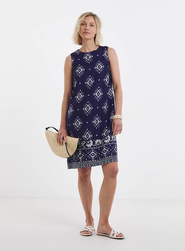 JD WILLIAMS Border Print Linen Shift Dress 8