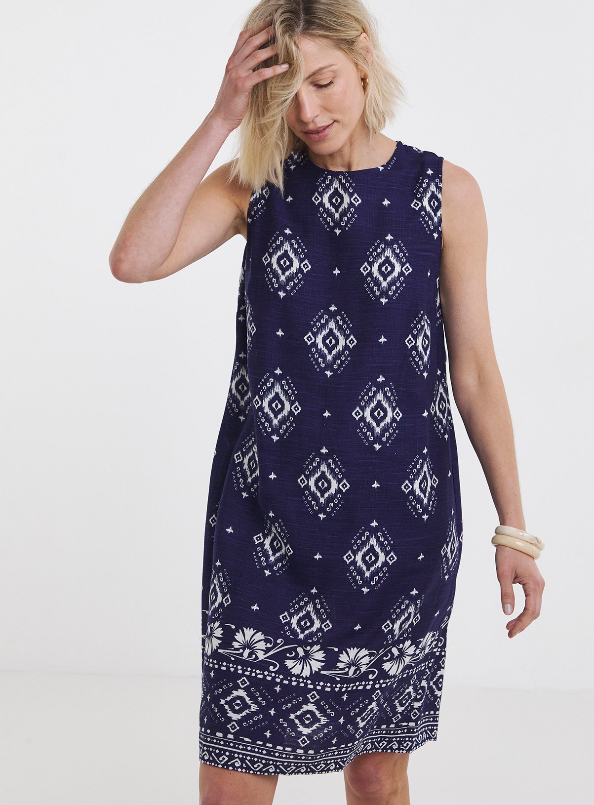 JD WILLIAMS Border Print Linen Shift Dress 12 - Image 3 thumbnail