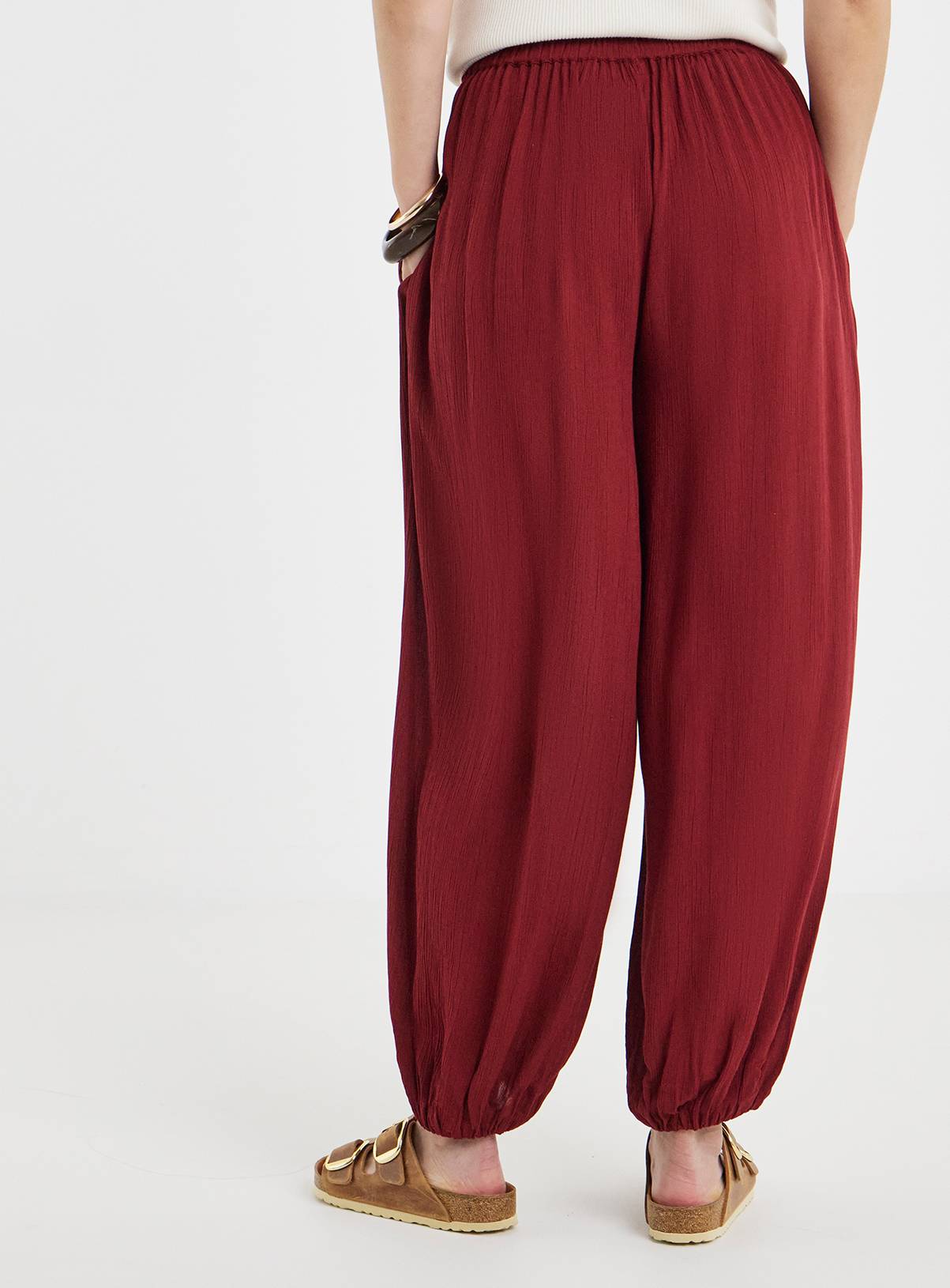 JD WILLIAMS Burgundy Crinkle Balloon Trouser 28 - Image 2