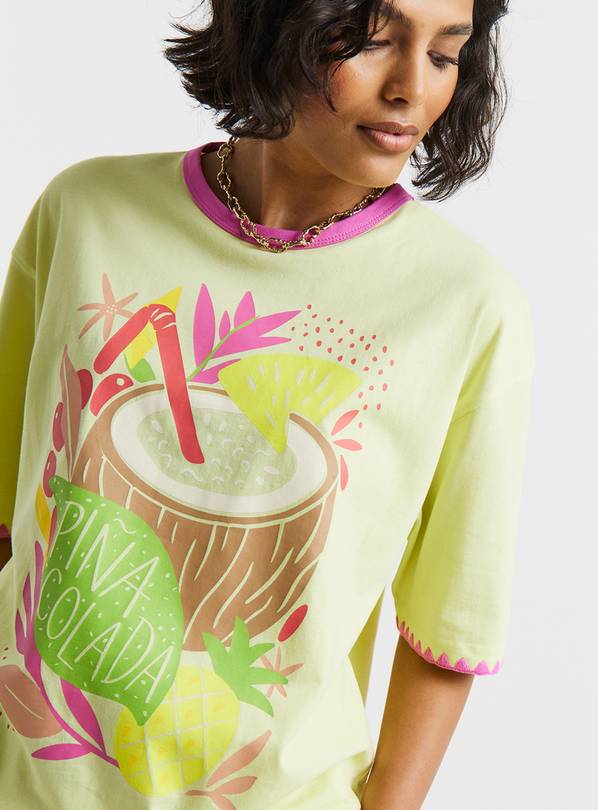 SIMPLY BE Pina Colada Graphic Oversized T-Shirt 20