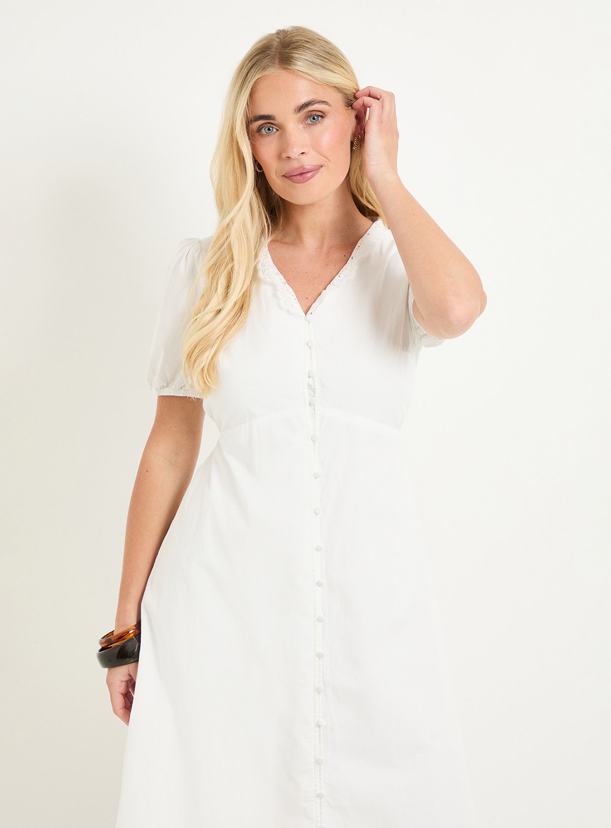 WALLIS Petite Cotton Cutwork Detail Mini Dress 8 - Image 4 thumbnail