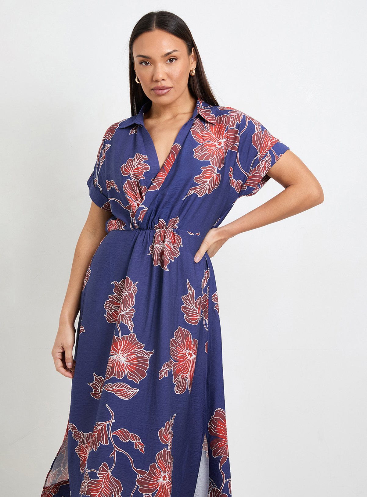 WALLIS Floral Woven Collar Midi Dress 12 - Image 2 thumbnail