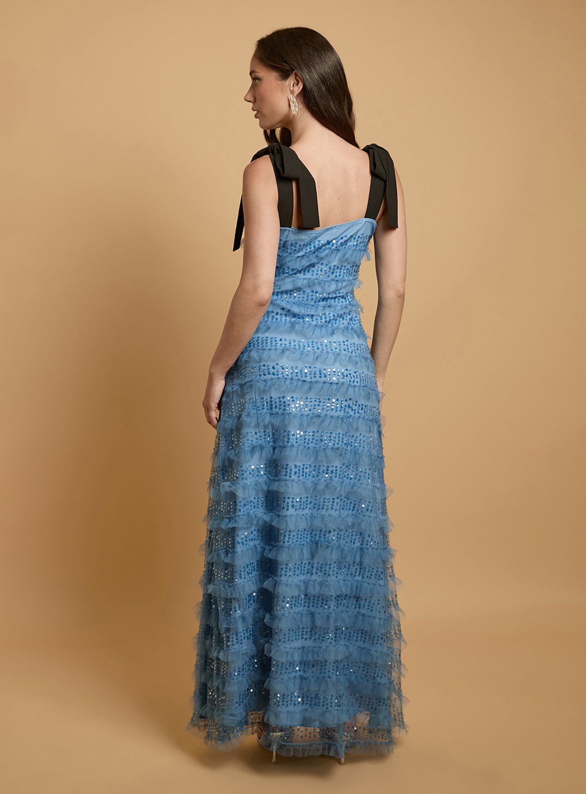 OASIS Tiered Sequin Mesh Tie Shoulder Maxi Dress 12 - Image 3 thumbnail