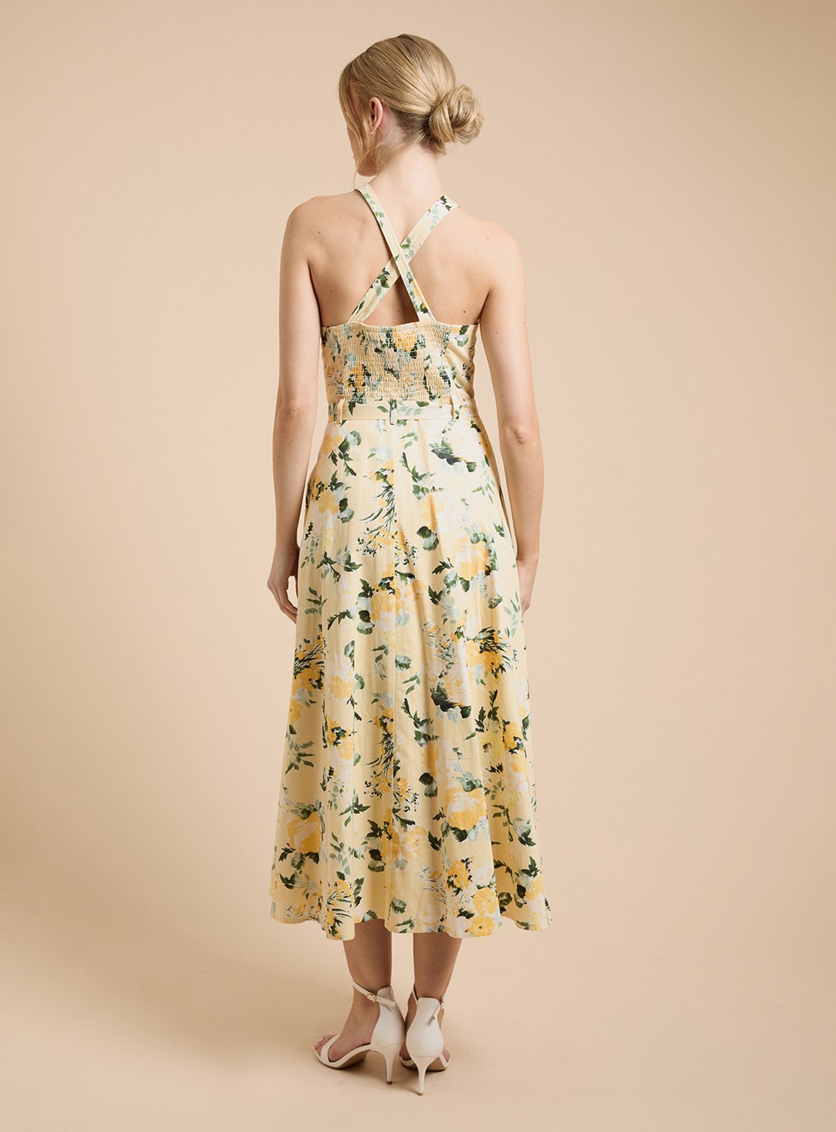 OASIS Lemon Floral Halter Cotton Poplin Midaxi Dress 14 - Image 3 thumbnail