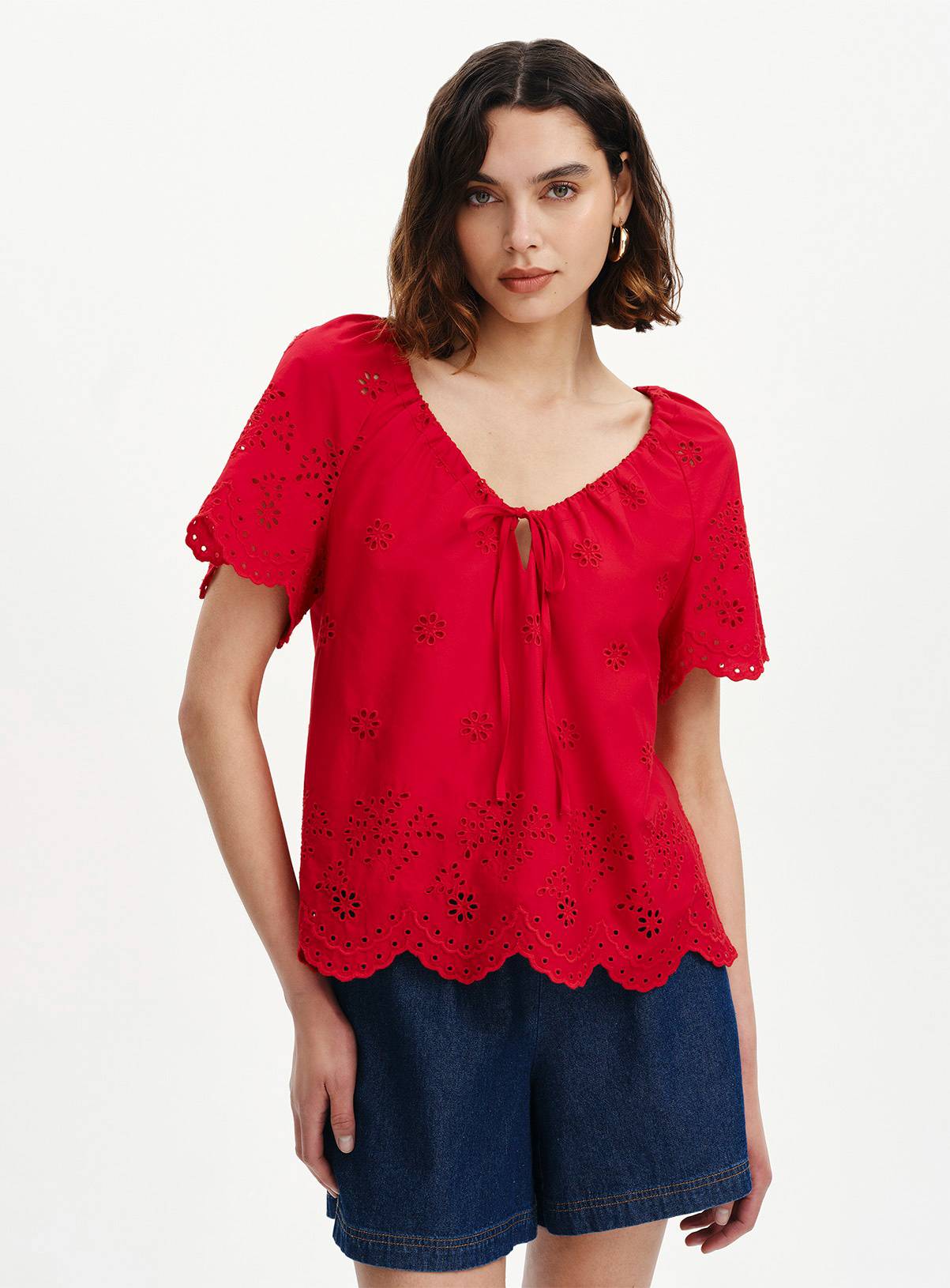 FINERY Ruthie Broderie Top Red 10 - Image 1