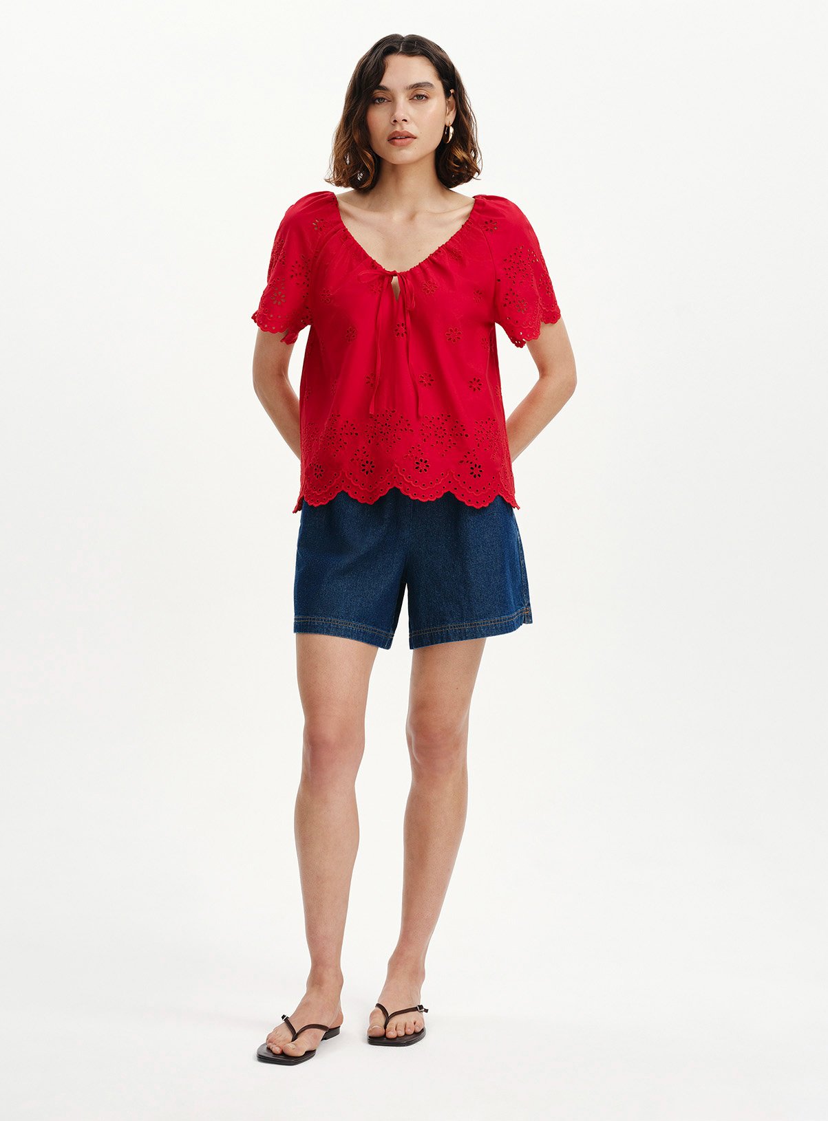 FINERY Ruthie Broderie Top Red 10 - Image 2 thumbnail