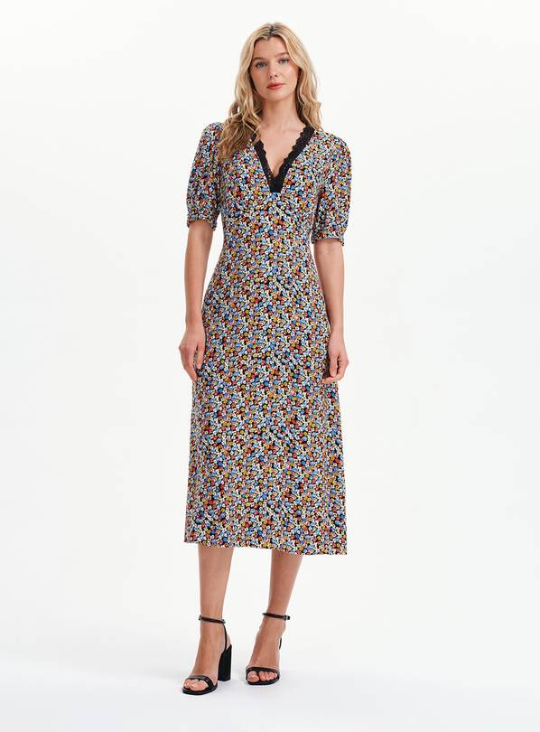 FINERY Elish Dress Black Ditsy 8