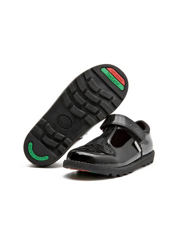 TOEZONE Lilo Girls Black Patent Rip Tape Unicorn School Shoe 1