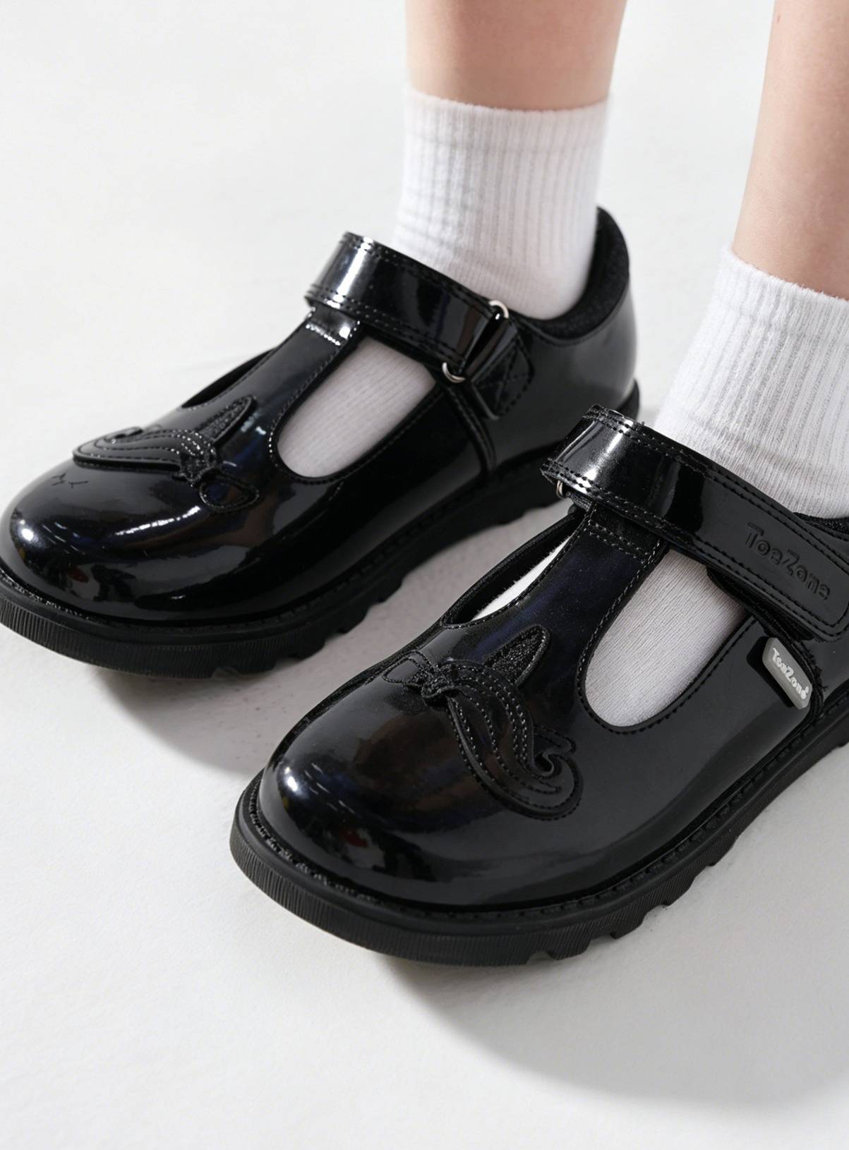 TOEZONE Lilo Girls Black Patent Rip Tape Unicorn School Shoe 10 Infant - Image 2