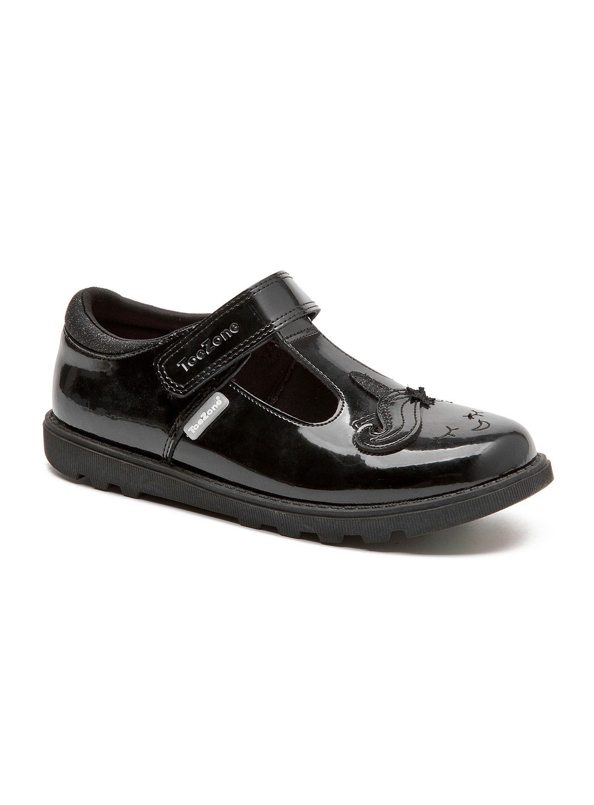 TOEZONE Lilo Girls Black Patent Rip Tape Unicorn School Shoe 10 Infant - Image 4 thumbnail