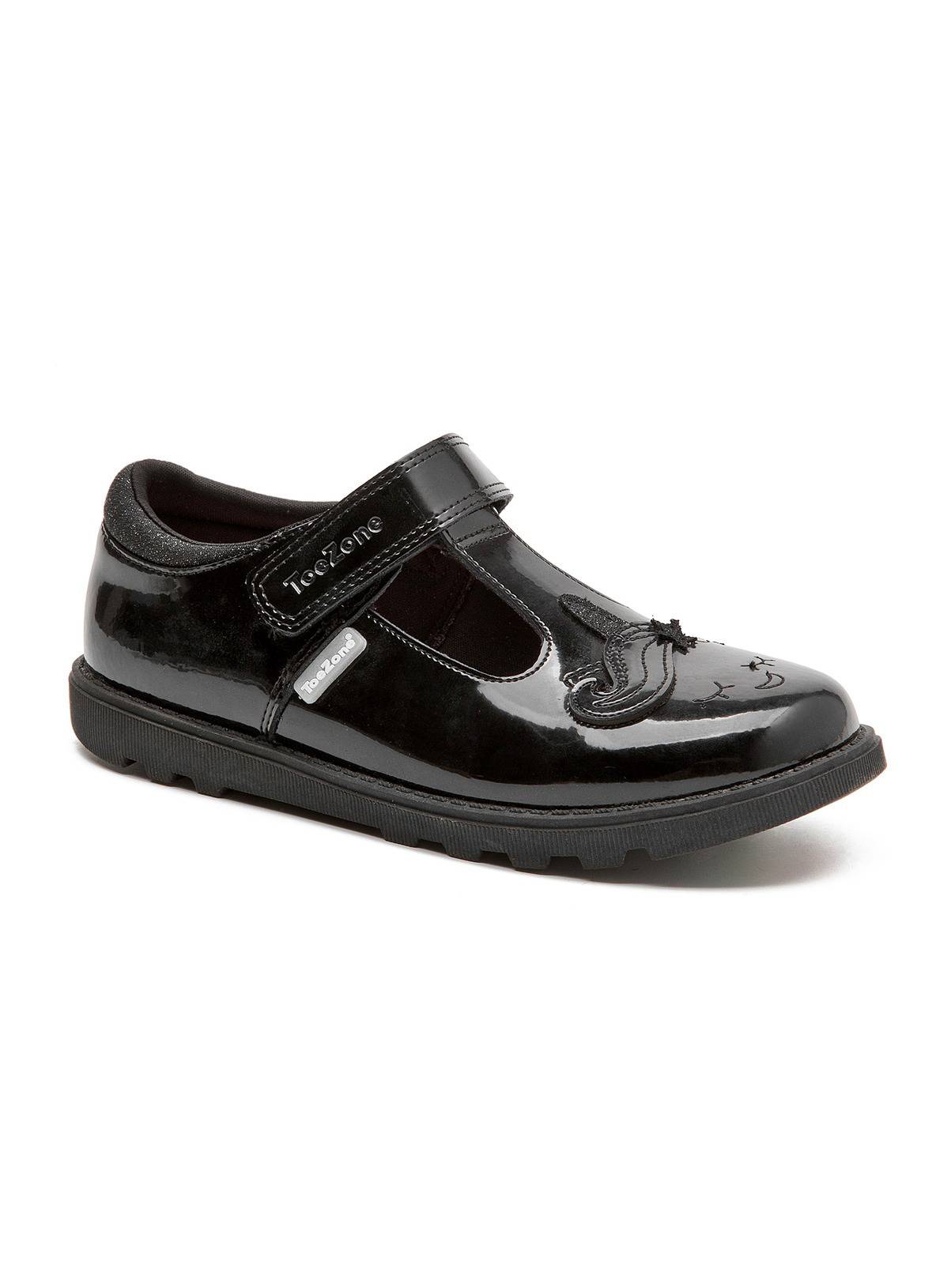 TOEZONE Lilo Girls Black Patent Rip Tape Unicorn School Shoe 10 Infant - Image 4