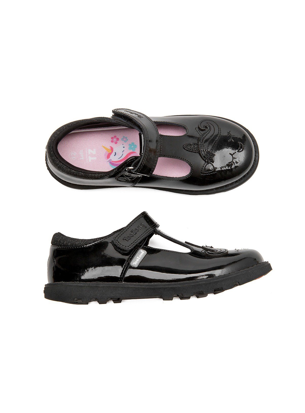 TOEZONE Lilo Girls Black Patent Rip Tape Unicorn School Shoe 10 Infant - Image 5 thumbnail