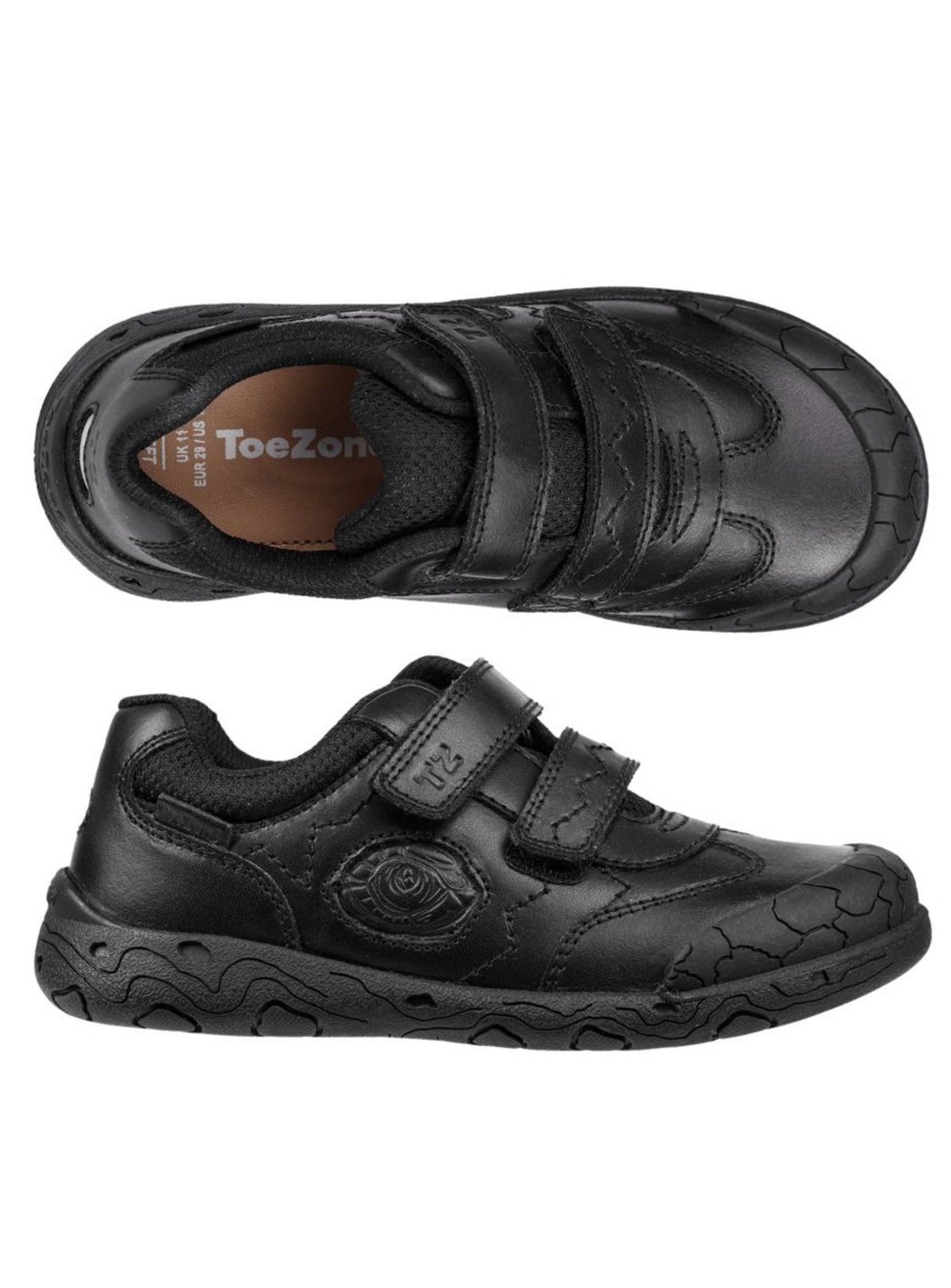 TOEZONE Ricky Boys Rubber Rip Tape Black Dinosaur School Shoes 9 Infant - Image 3 thumbnail