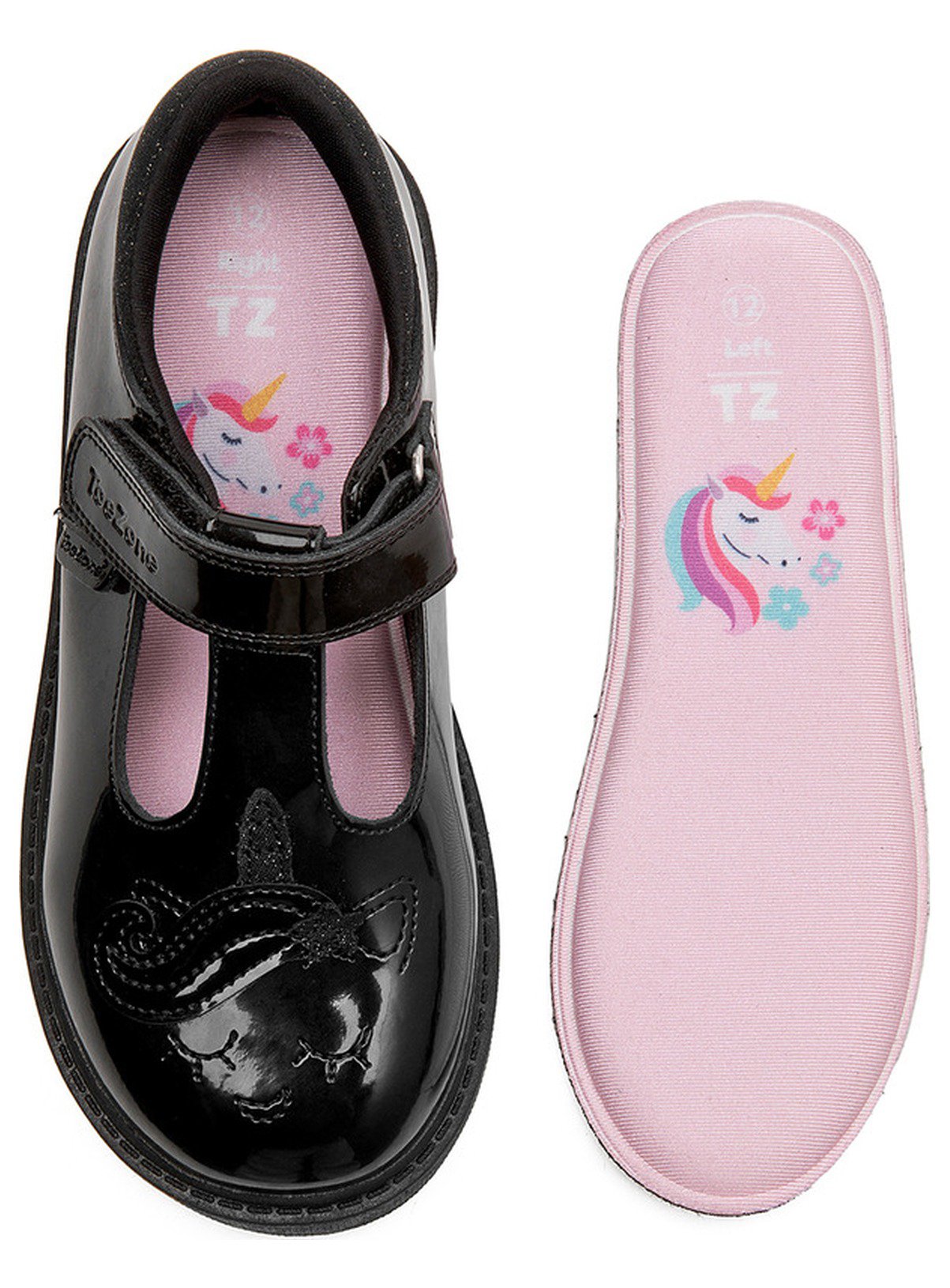 TOEZONE Matilda Girls Patent Leather Unicorn Rip Tape School Shoes 10 Infant - Image 6 thumbnail