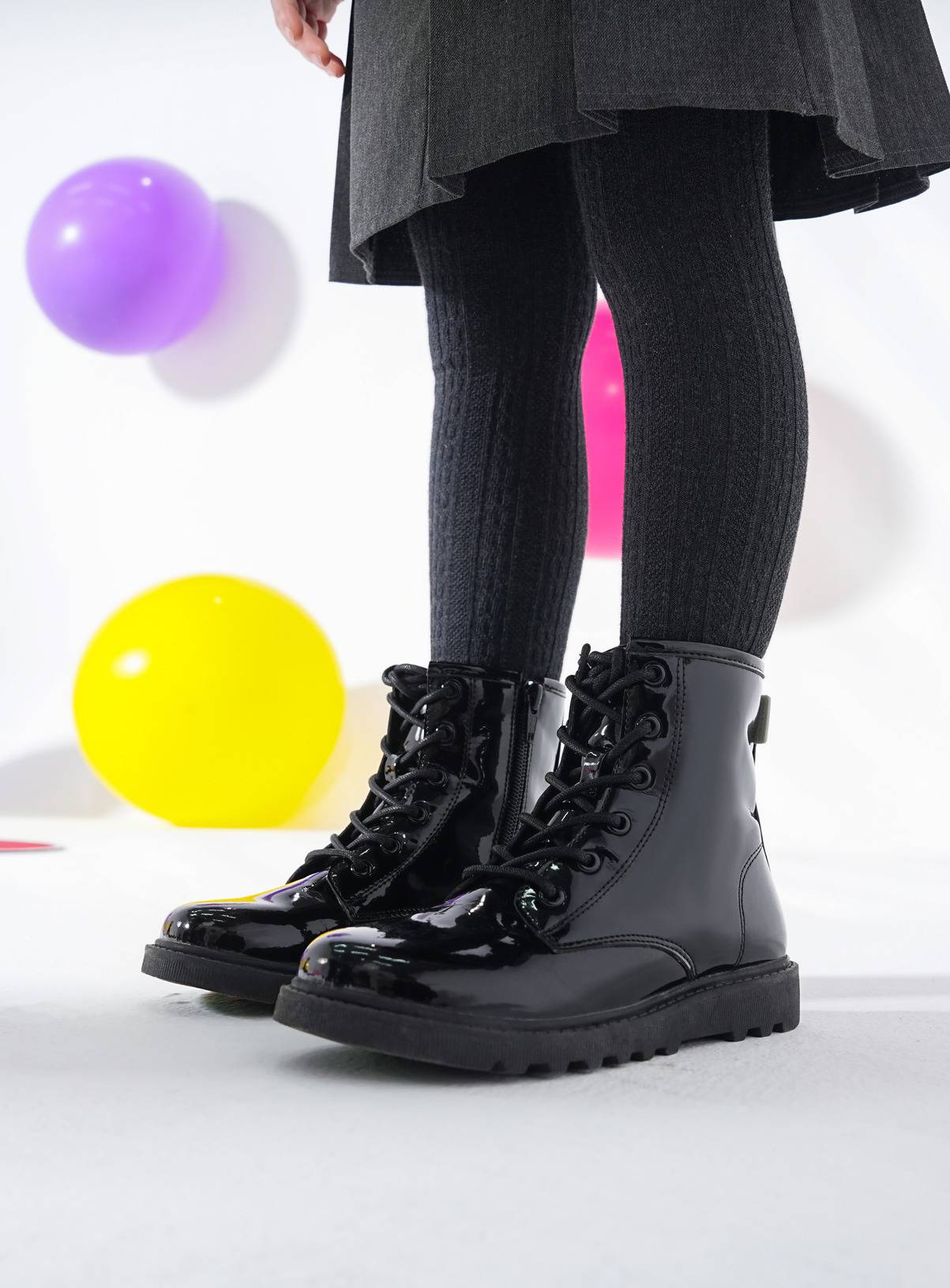 TOEZONE Holly Girls Black Patent Lace and Zip Unicorn School Boots 12 Infant - Image 6