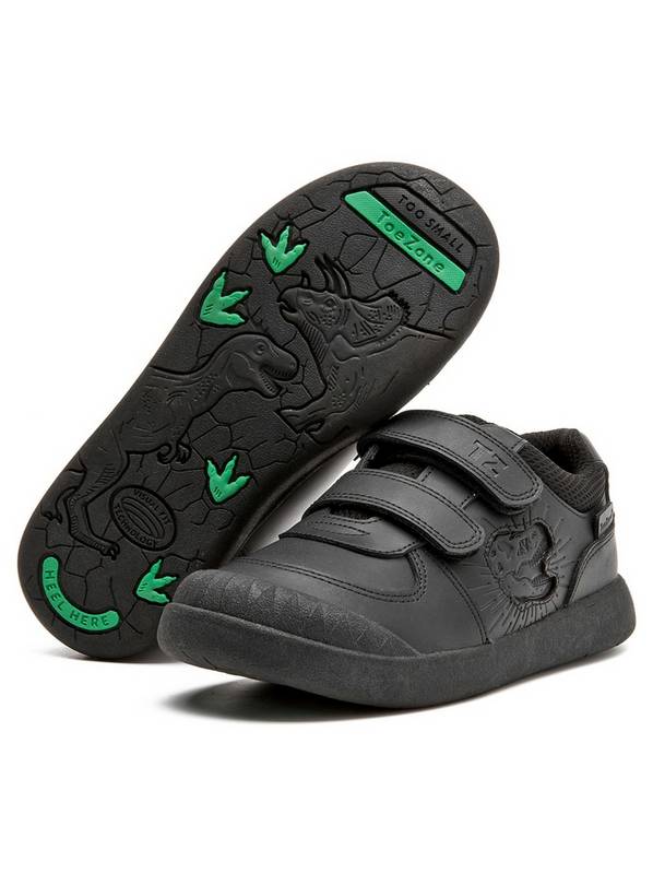 TOEZONE Noah Boys Black Rip Tape Dinosaur Character School Shoes 8 Infant