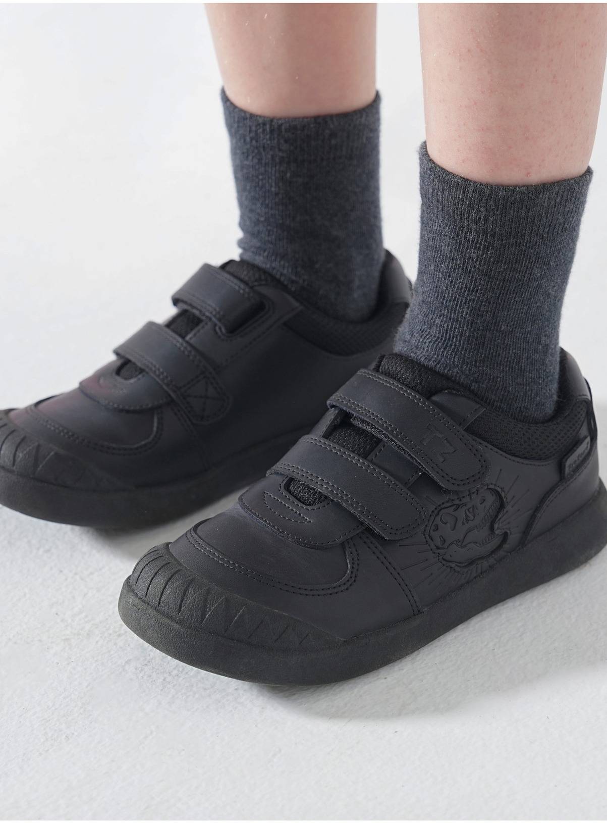 TOEZONE Noah Boys Black Rip Tape Dinosaur Character School Shoes 1 - Image 4