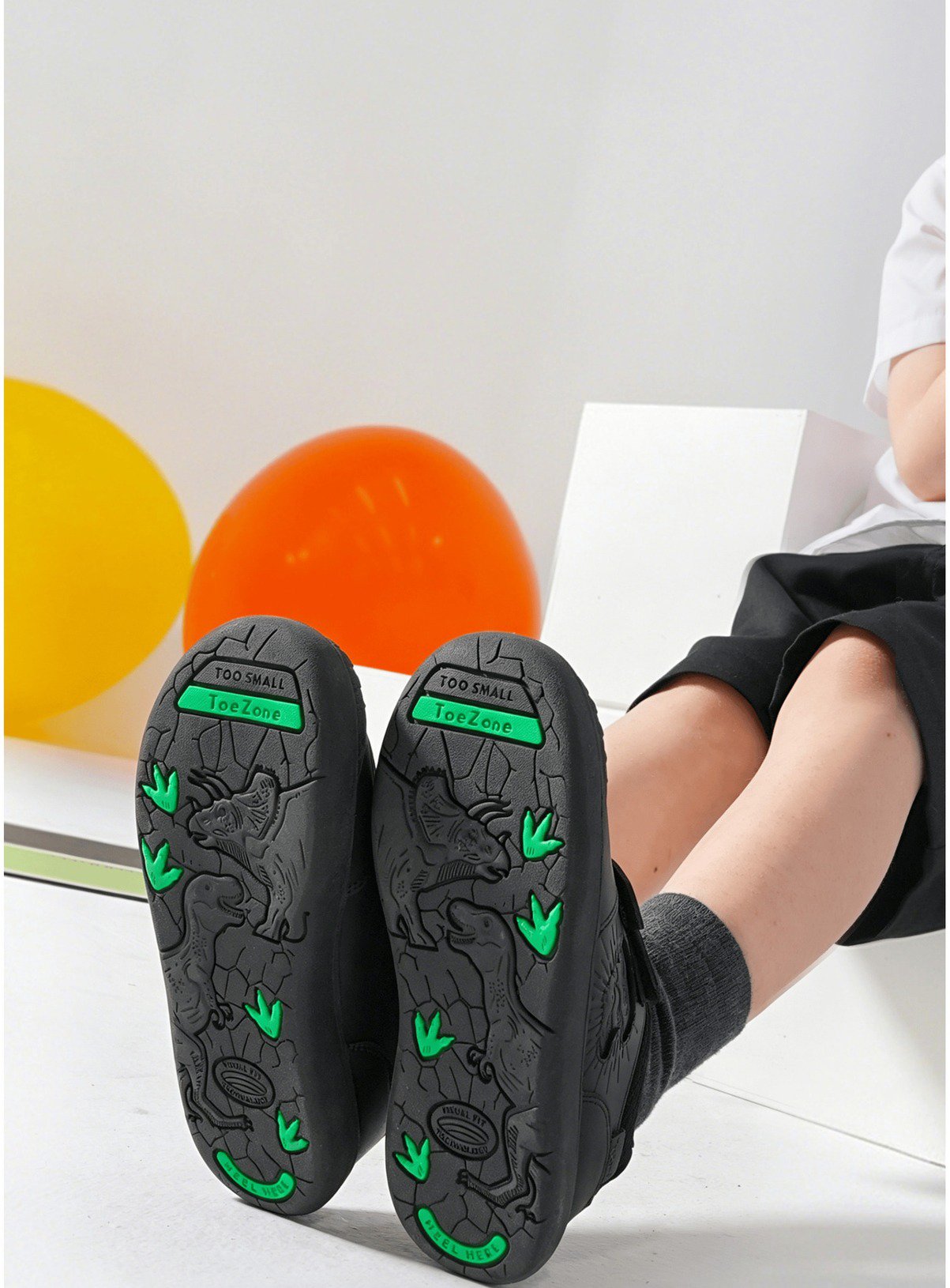 TOEZONE Noah Boys Black Rip Tape Dinosaur Character School Shoes 1 - Image 5 thumbnail