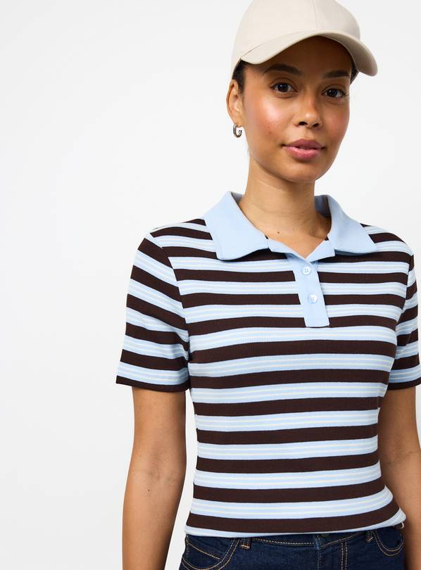 Brown Striped Polo Shirt  6