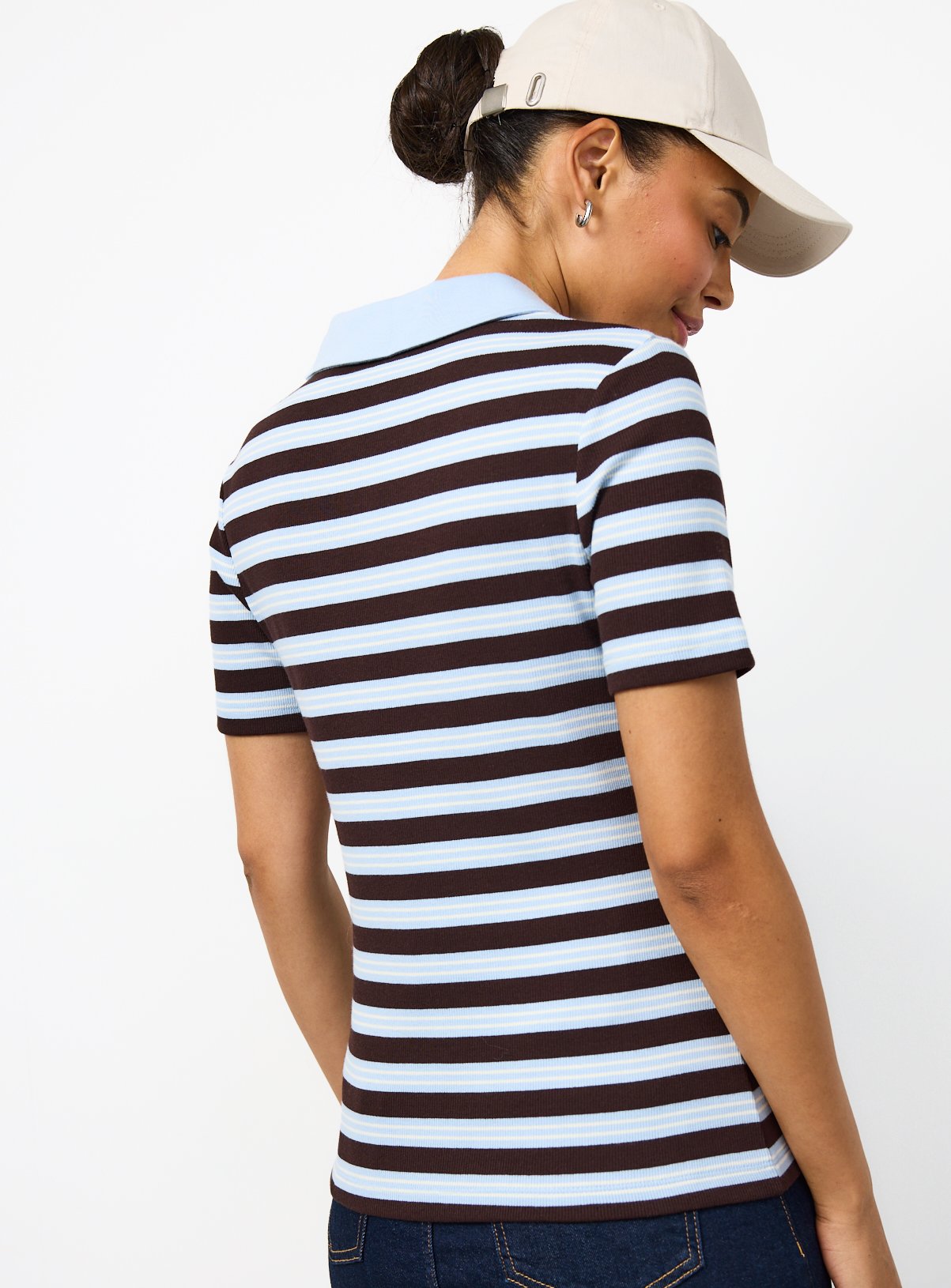 Brown Striped Polo Shirt  6 - Image 4 thumbnail