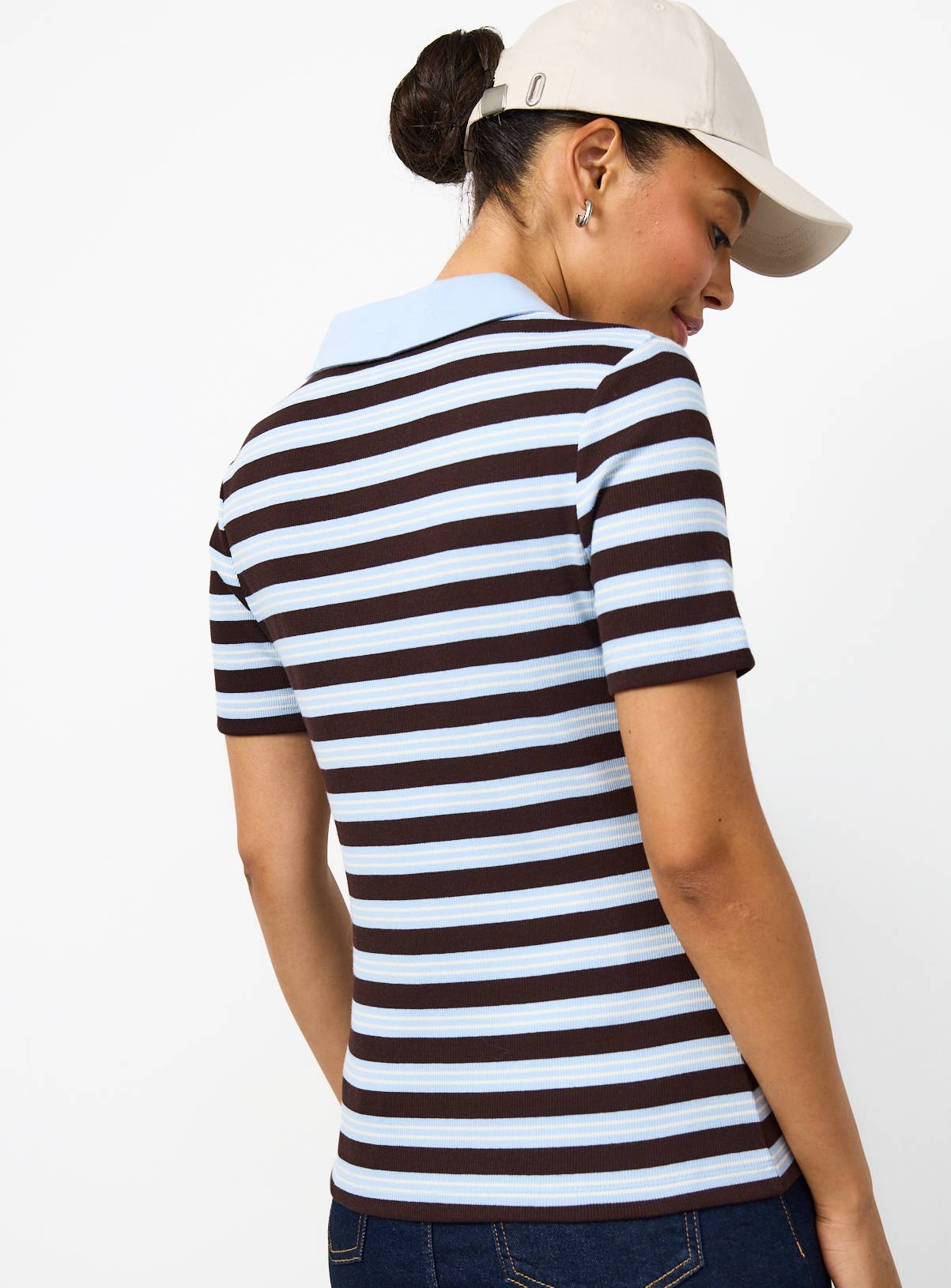 Brown Striped Polo Shirt  6 - Image 4