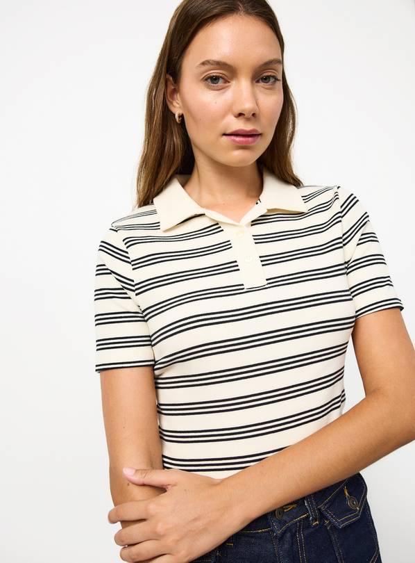 Cream Striped Polo Shirt  16