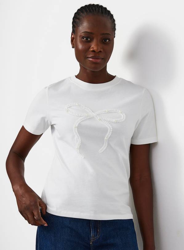 White Bow Appliqué Regular Fit T-Shirt 8