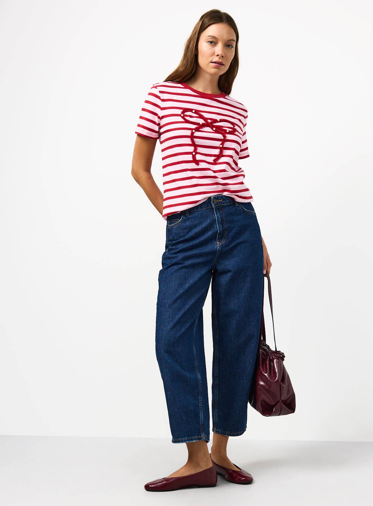 Pink Bow Appliqué Regular Fit Stripe T-Shirt 12 - Image 2
