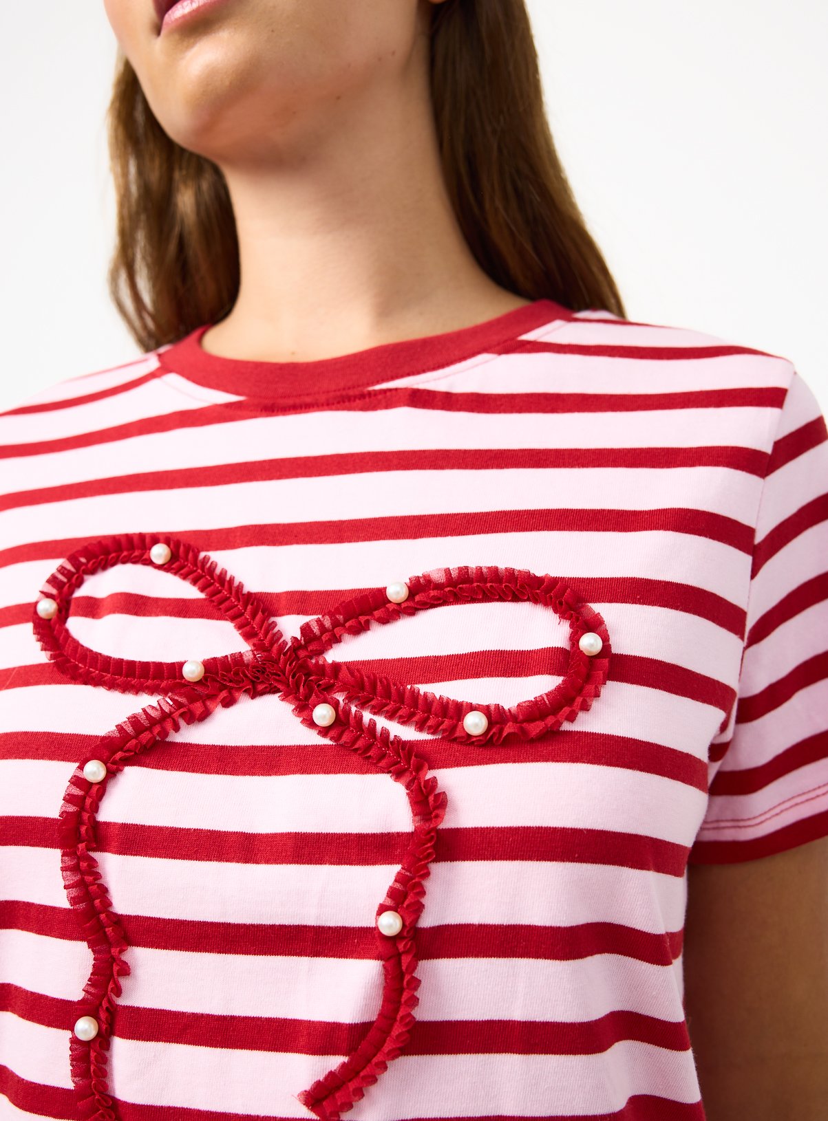 Pink Bow Appliqué Regular Fit Stripe T-Shirt 12 - Image 3 thumbnail
