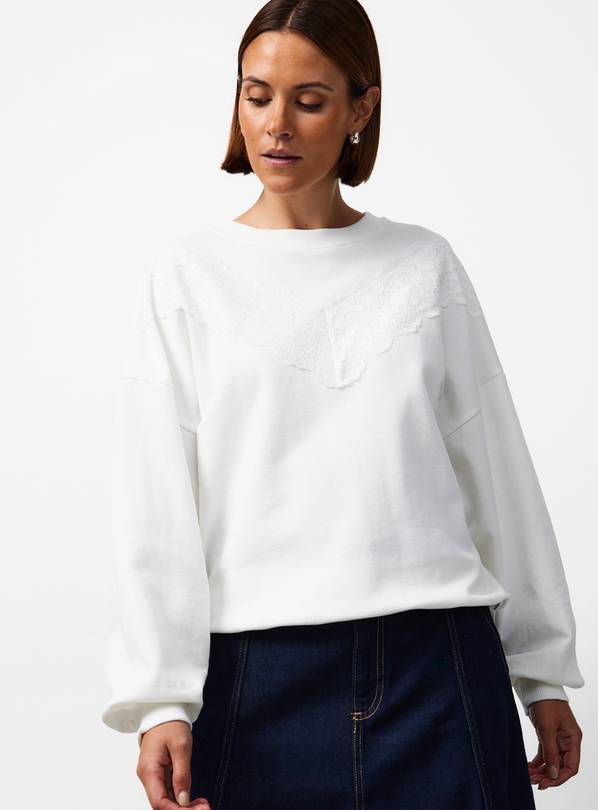 Cream Lace Insert Sweatshirt S