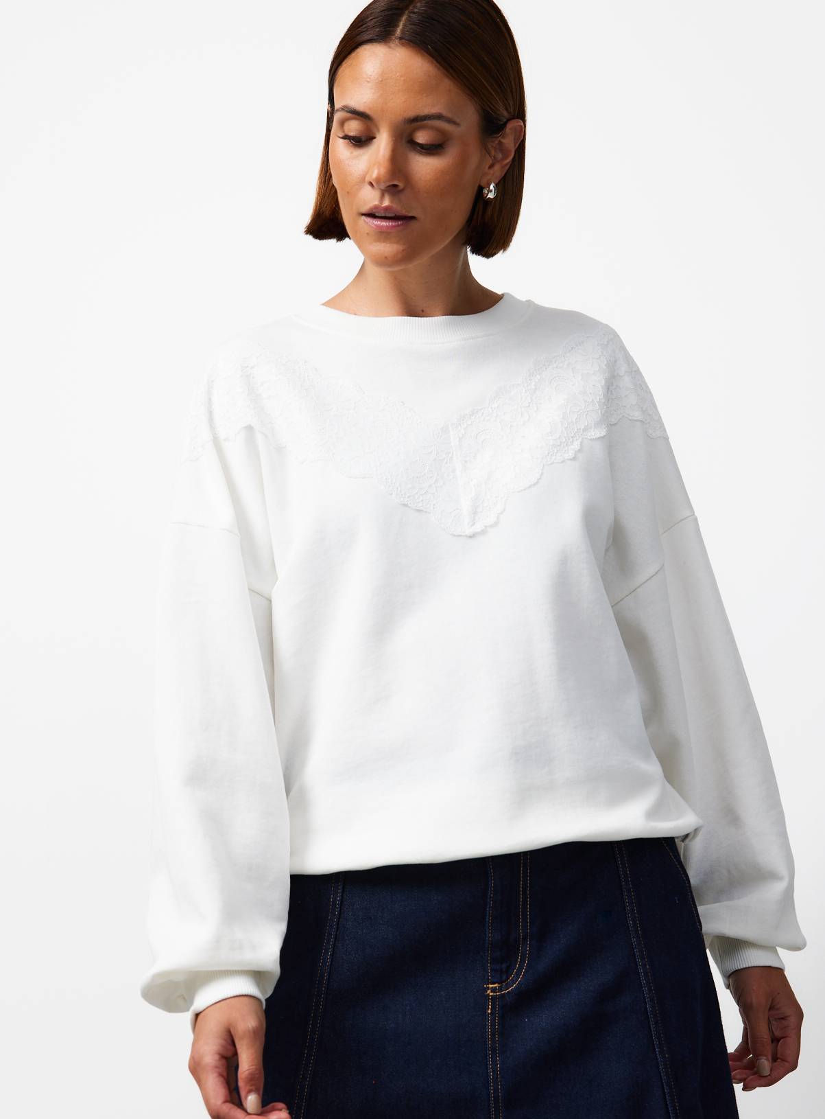 Cream Lace Insert Sweatshirt S - Image 1