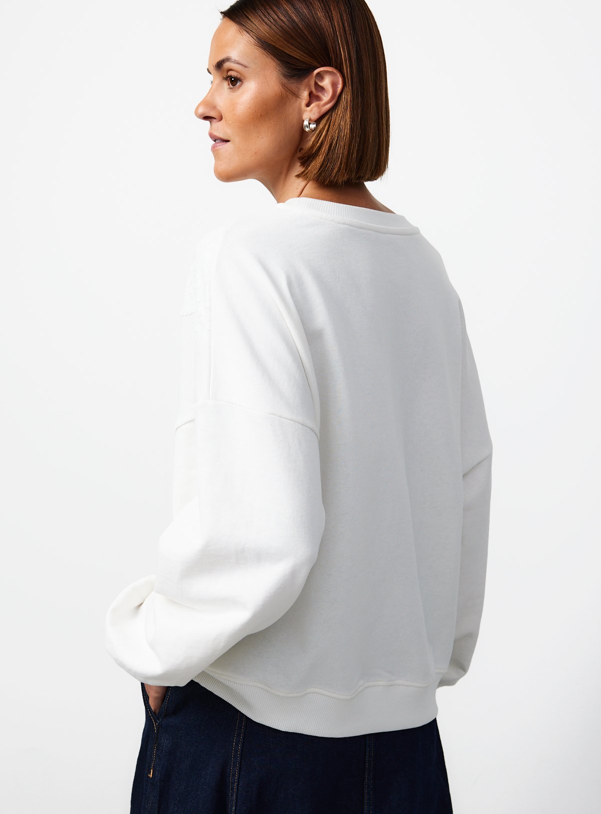 Cream Lace Insert Sweatshirt S - Image 4 thumbnail
